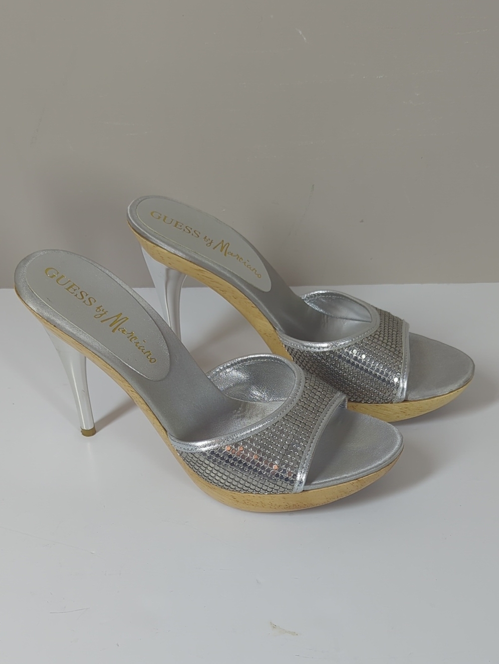 GUESS by Marciano Silver Mesh High Heel Mules Y2K 7